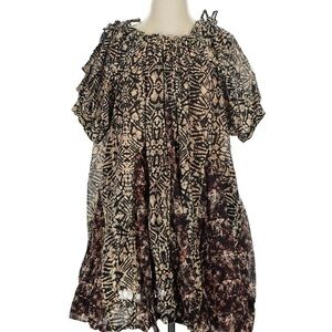 Free People Black and Cream Patterned Dress